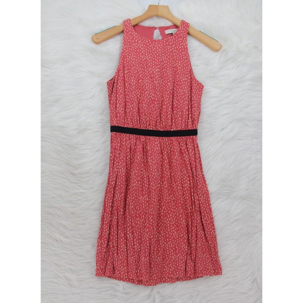 Women's Ann Taylor Loft Petite Dress Pink Black Belt Sleeveless XSP Barbiecore